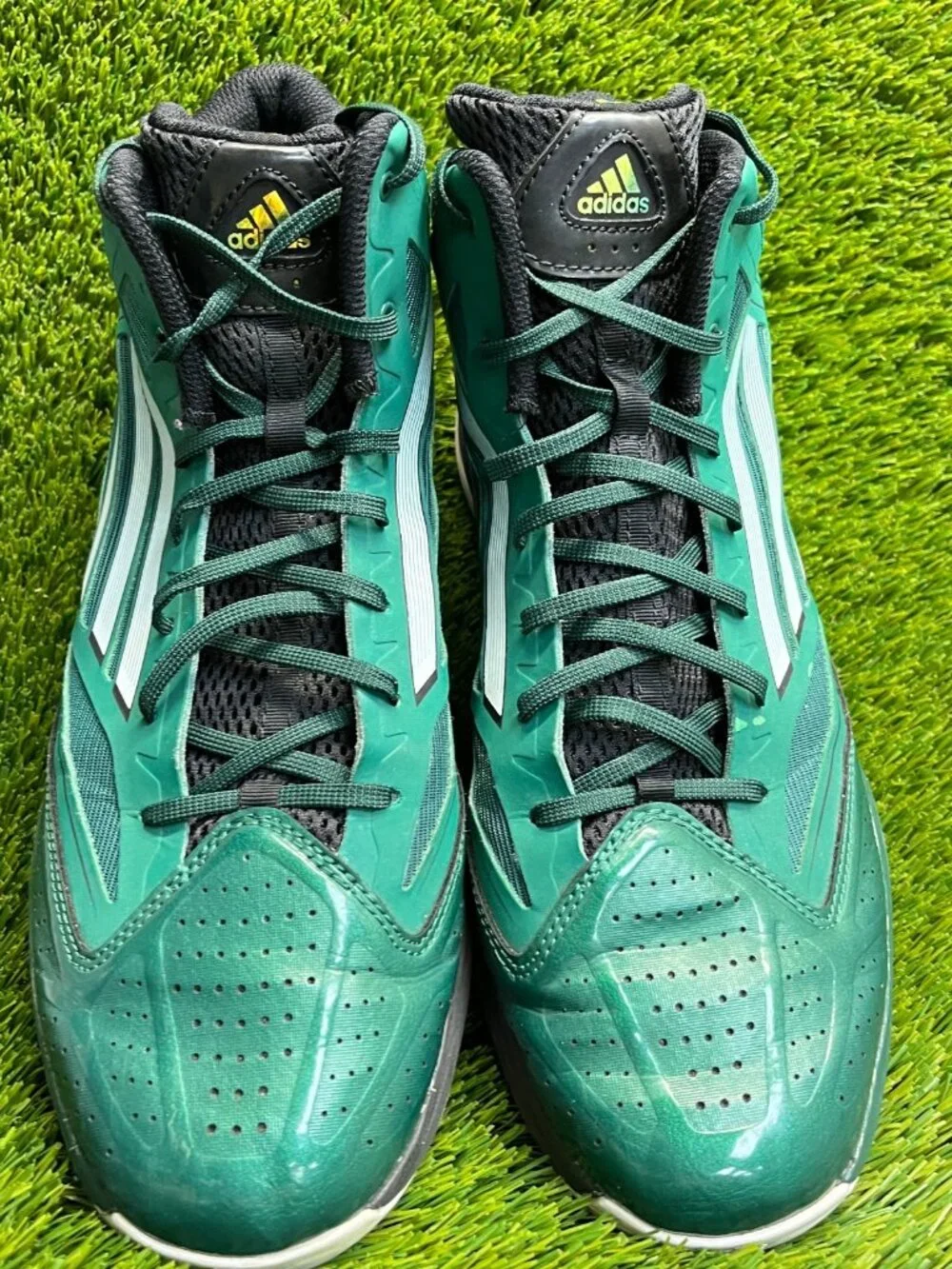 Adidas Adizero Mens Size 13 Green Black White Athletic Basketball Shoes Sneakers